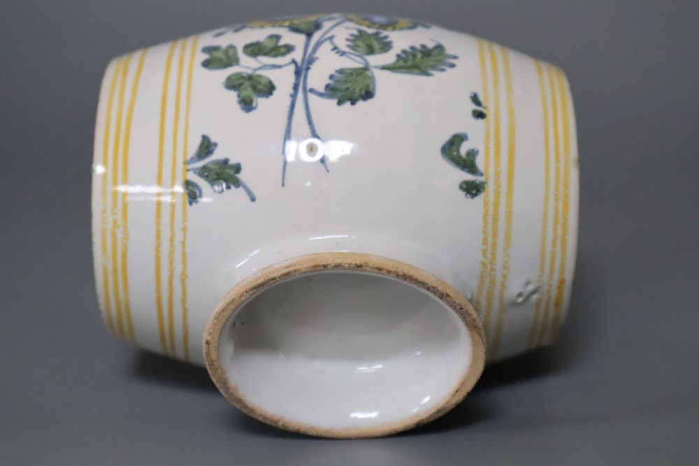 A 19th century French faience polychrome barrel shaped costrel, width 13cm